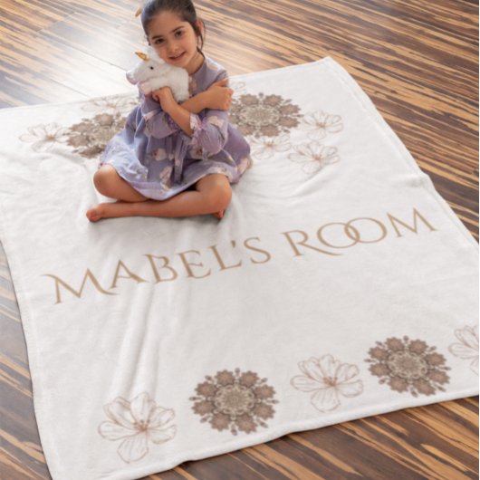 ボホフローラガールズモノグラム名 フリースブランケット