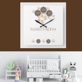 ボホフローラガールズモノグラム スクエア壁時計