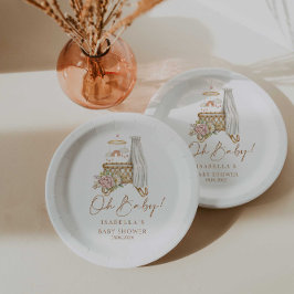 ボホフローラクリブバシネットガールベビーシャワー ペーパープレート