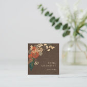 ボホフローラクリームブラウンリネンビジネスカード スクエア名刺 (スタンド正面)