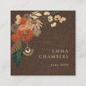 ボホフローラクリームブラウンリネンビジネスカード スクエア名刺 (正面)