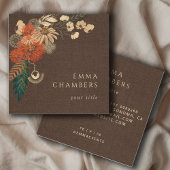 ボホフローラクリームブラウンリネンビジネスカード スクエア名刺