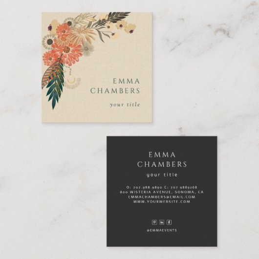 ボホフローラクリームリネンビジネスカード スクエア名刺 (正面/裏面)