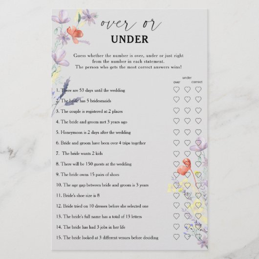 ボホフローラゲームの上または下ブライダルシャワー (正面)