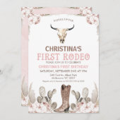 ボホフローラサボテン最初のロデオ1歳の誕生日 招待状 (正面/裏面)