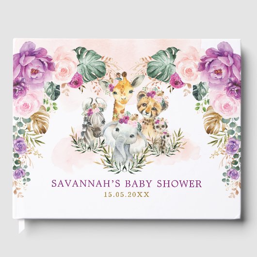 ボホフローラジャングルサファリワイルドアニマルベビーガール ゲストブック (正面)