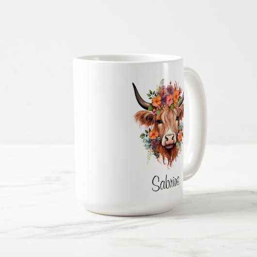 ボホフローラスコティッシュハイランドカウウェスタンカスタム コーヒーマグカップ (正面右)