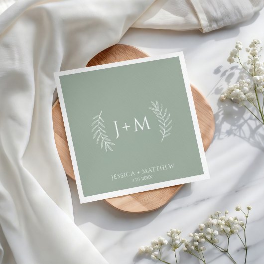 ボホフローラセージ結婚グリーン スタンダードカクテルナプキン