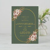 ボホフローラセージ緑と金ゴールド結婚ズ 箔招待状 (立ち正面)