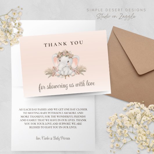 ボホフローラゾウ赤ちゃんシャワーサンキューカード サンキューカード