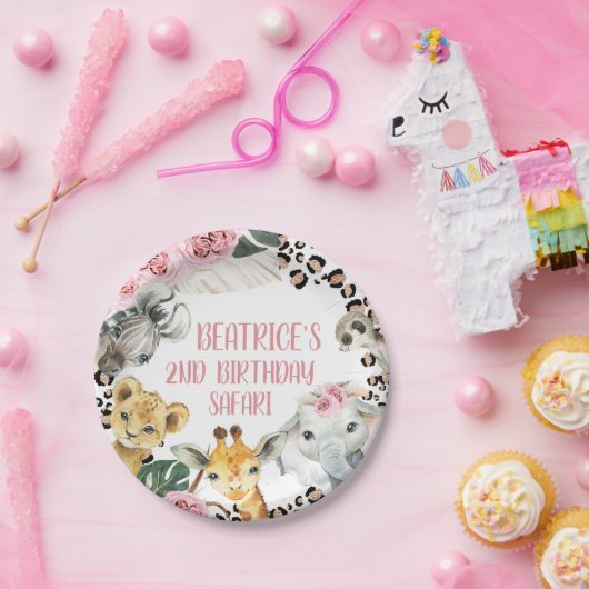 ボホフローラチエタプリントサファリバースデーパーティー ペーパープレート (パーティー)