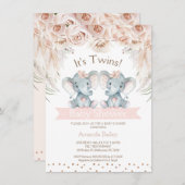 ボホフローラツインエレファントベビージャーシャワー招待状 招待状 (正面/裏面)