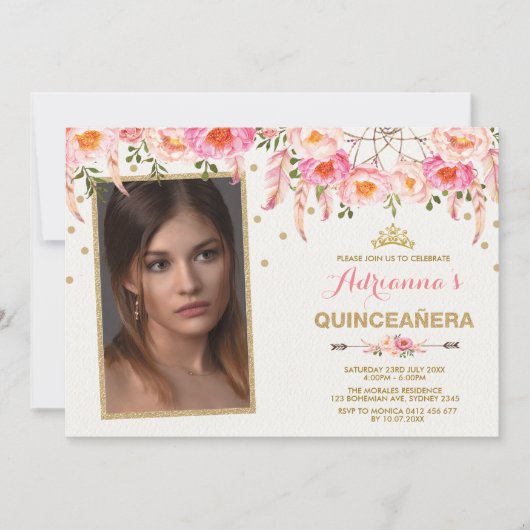 ボホフローラティアラドリームキャッチャーガーリー/キンセアニラ 招待状 (正面)