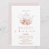 ボホフローラティーポットティーパーティーブライダルシャワー 招待状 (正面/裏面)