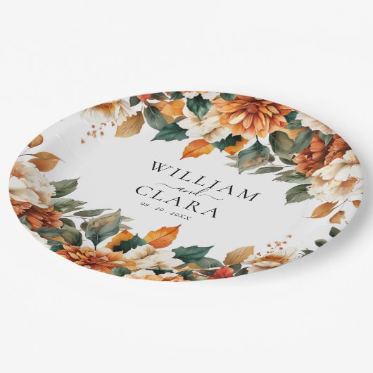 ボホフローラテラコッタウォーター結婚カラー ペーパープレート (アングル)