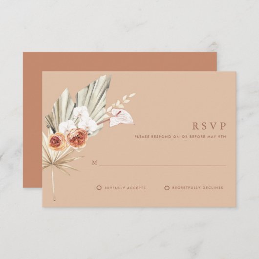 ボホフローラテラコッタモノグラムウェディングRSVPカード 出欠カード (正面/裏面)
