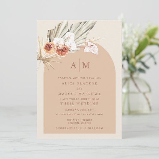 ボホフローラテラコッタモノグラム結婚式招待状 招待状 (スタンド正面)
