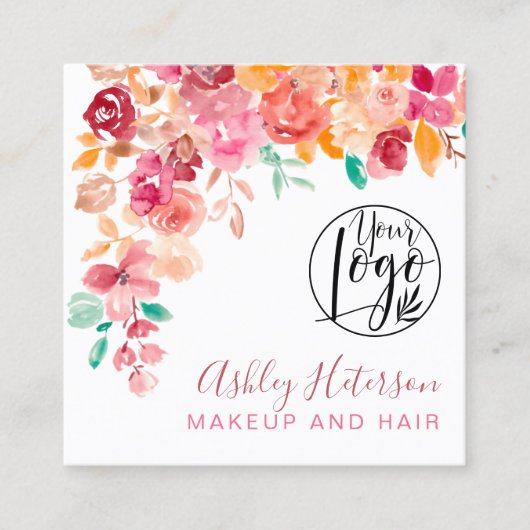ボホフローラテラコッタqrコードロゴのヘアメイクアップ スクエア名刺 (正面)