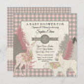 ボホフローラディアベアウッドランドフォレストプレイドガール 招待状 (正面/裏面)