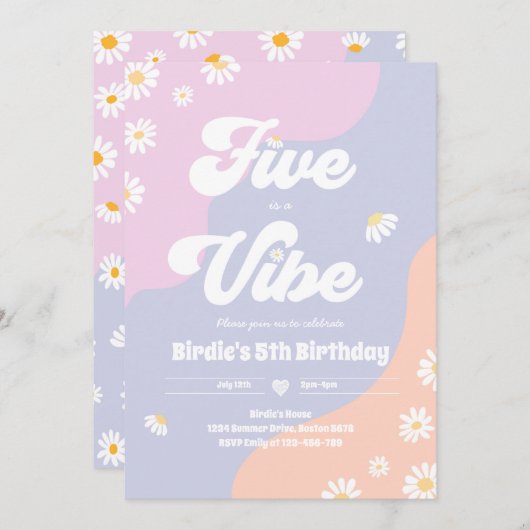 ボホフローラデイジー5番誕生日5はヴィベ 招待状 (正面/裏面)