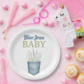 ボホフローラデニムポケットブルージャンベビーシャワー ペーパープレート (パーティー)