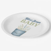 ボホフローラデニムポケットブルージャンベビーシャワー ペーパープレート (アングル)