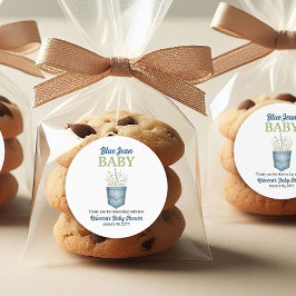 ボホフローラデニムポケットブルージャンベビーシャワー ラウンドシール