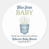 ボホフローラデニムポケットブルージャンベビーシャワー ラウンドシール (正面)