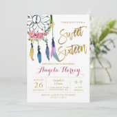 ボホフローラドリームキャッチャー金ゴールドスウィート16誕生日 招待状 (スタンド正面)