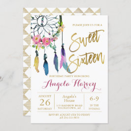 ボホフローラドリームキャッチャー金ゴールドスウィート16誕生日 招待状