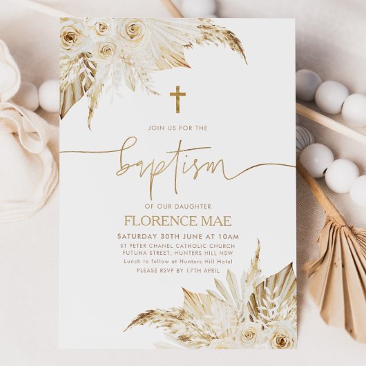 ボホフローラニュートラルガールズバプテスマ《キリスト教》洗礼式や命名式 招待状