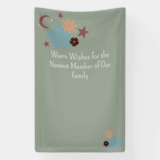 ボホフローラニュートラルセージ緑ベビーシャワー 横断幕 (縦)