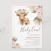 ボホフローラハイランドカウカーフベビーシャワー 招待状 (正面/裏面)