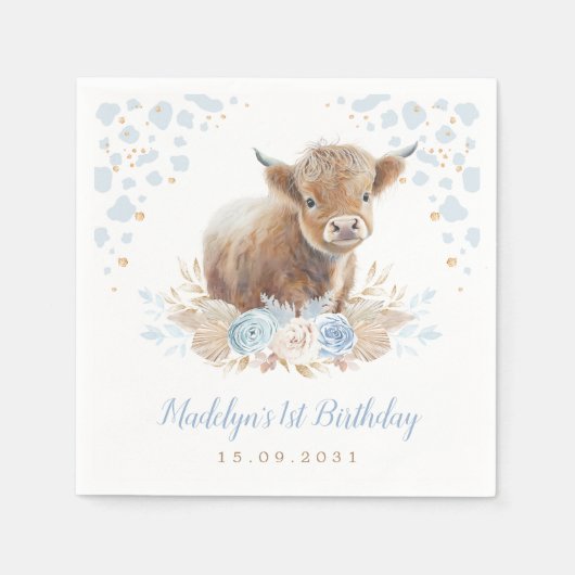 ボホフローラハイランドカウボーイ1st誕生日 スタンダードカクテルナプキン (正面)