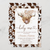 ボホフローラハイランド牛ハート文字ベビーシャワー 招待状 (正面/裏面)