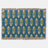 ボホフローラバタフライイラストレーションパターブルー スローブランケット (正面)