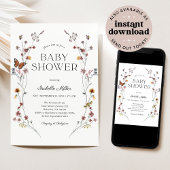 ボホフローラバタフライガールベビーシャワーブランチ 招待状