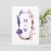 ボホフローラバラ結婚美的パープルピンク 招待状 (スタンド正面)