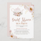 ボホフローラバラ金ゴールドブライダルシャワーティーパーティー 招待状 (正面/裏面)