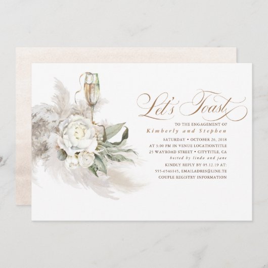 ボホフローラパンパスグラスグリーン婚約パーティ 招待状 (正面/裏面)