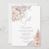 ボホフローラパンパスグラスパルメットベビーガールシャワー 招待状 (正面)