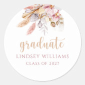 ボホフローラパンパスグラスパーソナライズされた卒業 ラウンドシール (正面)