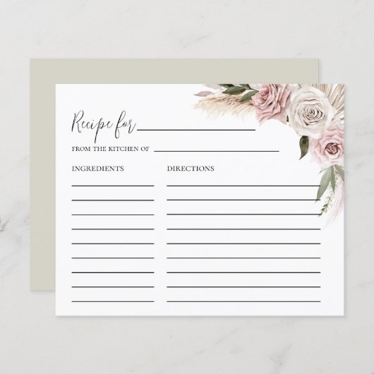 ボホフローラパンパスグラスブライダルシャワーレシピカード (正面/裏面)