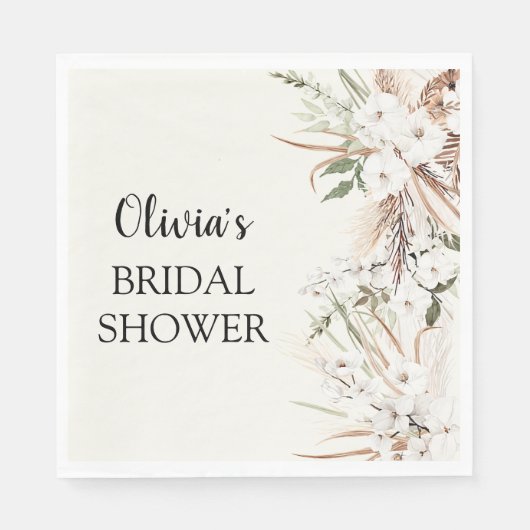 ボホフローラパンパスグラスブライダルシャワー紙 スタンダードランチョンナプキン (正面)
