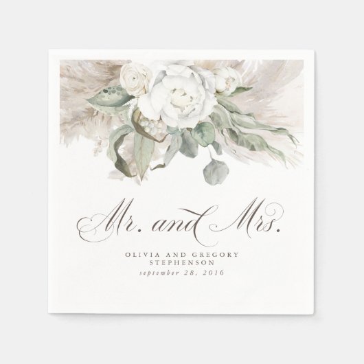 ボホフローラパンパスグラス結婚ズ スタンダードカクテルナプキン (正面)