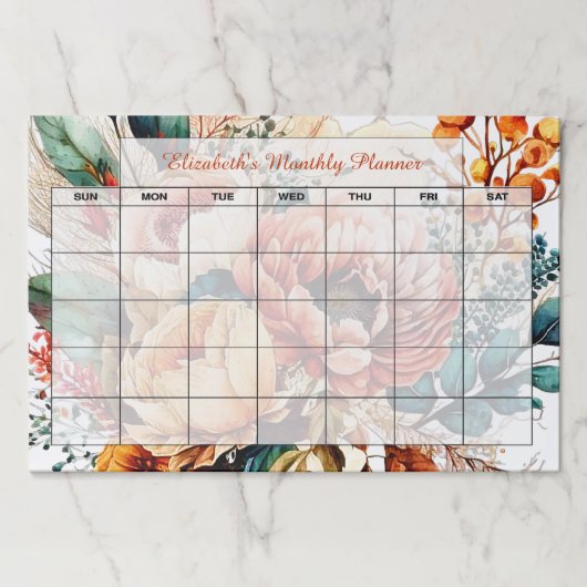 ボホフローラパーソナライズされた月空白のプランナー ペーパーパッド (正面)