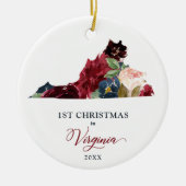 ボホフローラパーソナライズされた第1回クリスマス(バージニア) セラミックオーナメント (正面)