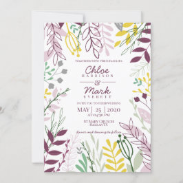 ボホフローラパープルイエローサマー結婚ズ 招待状