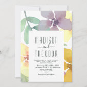 ボホフローラパープルイエロー結婚ズ 招待状 (正面)