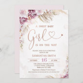 ボホフローラパープルピンクベビーシャワー招待状 招待状 (正面/裏面)